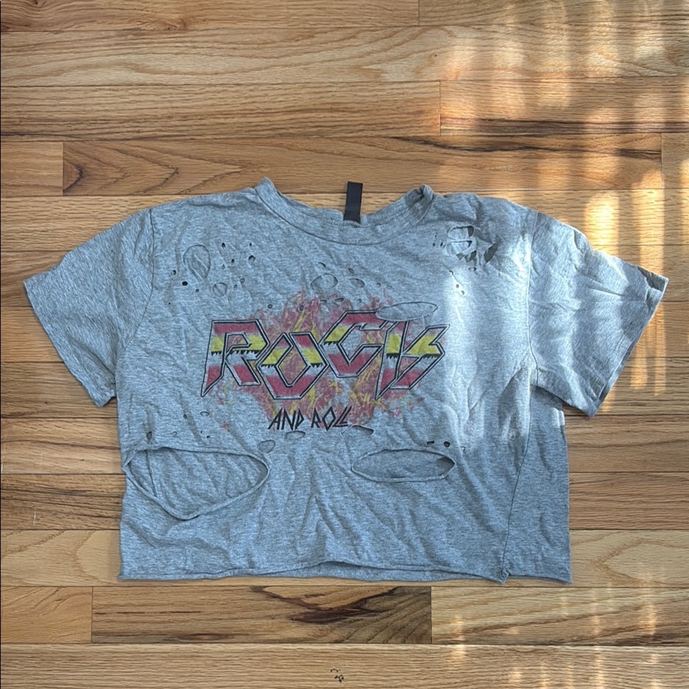 Gray Rock and Roll Graphic Crop Tee